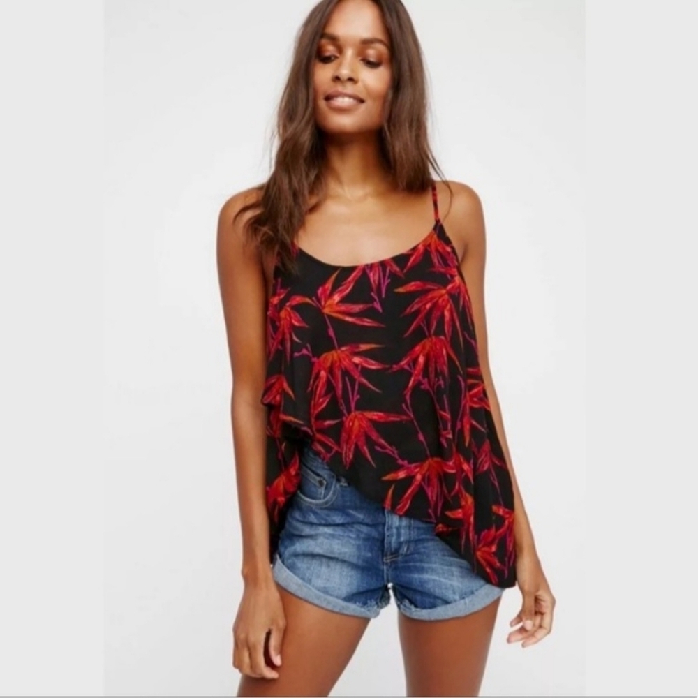 FREE PEOPLE Black Simone Birds of Paradise Tank Top Small Boho Festival 1072